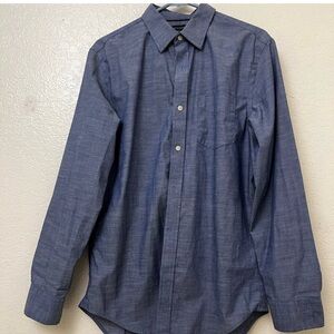 Banana Republic Button Shirt Men's Medium Non Iron Slim Fit Blue Chambray (READ)